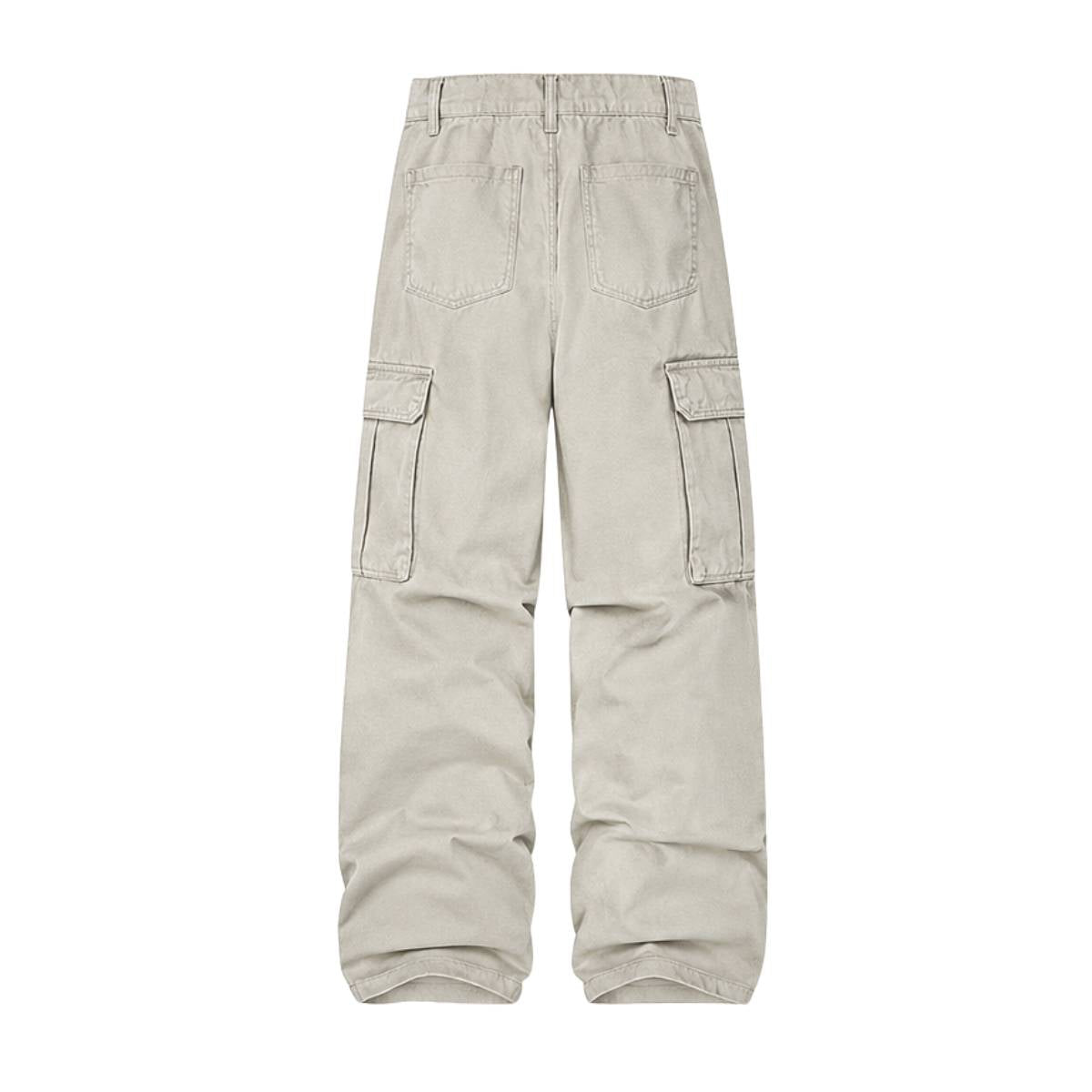 American Workwear Relaxed Solid Patchwork Wide-Leg Utility Cargo Pants