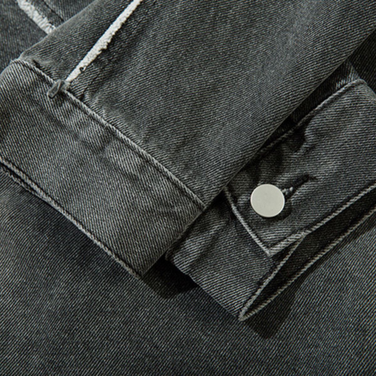 Oversized Stand-up Collar Washed Distressed Denim Jacket