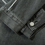 Oversized Stand-up Collar Washed Distressed Denim Jacket