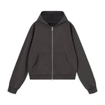 French Terry Washed Distressed Double‑Zip Hoodie