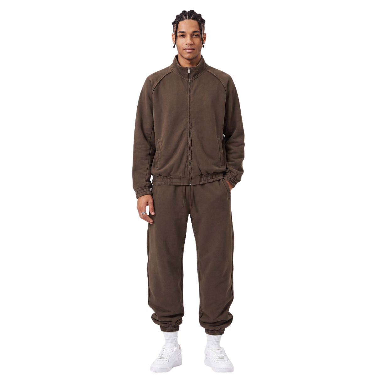 Heavyweight Cotton Stand Collar Washed Full‑Zip Sweatshirt