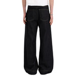 Raw Yellow-Stitch Wide-Leg Curved Baggy Denim Pants