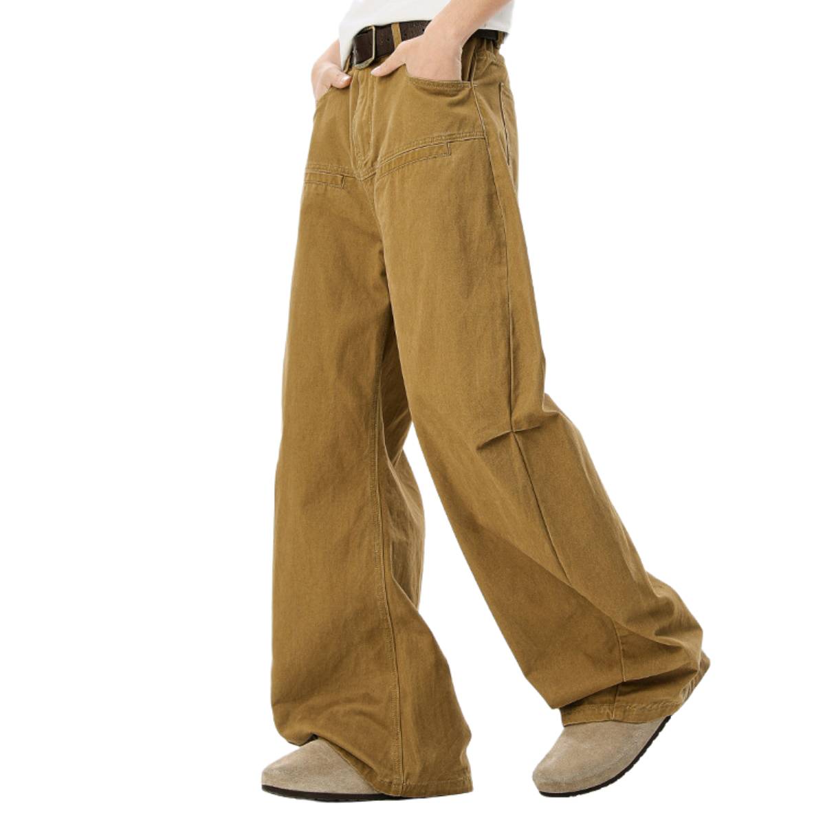 Deconstructed Washed Solid Pleated Panel Multi-Pocket Cargo Pants