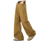Deconstructed Washed Solid Pleated Panel Multi-Pocket Cargo Pants