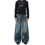 Vintage Blue Wide‑Leg Jeans With Side Pleat Details