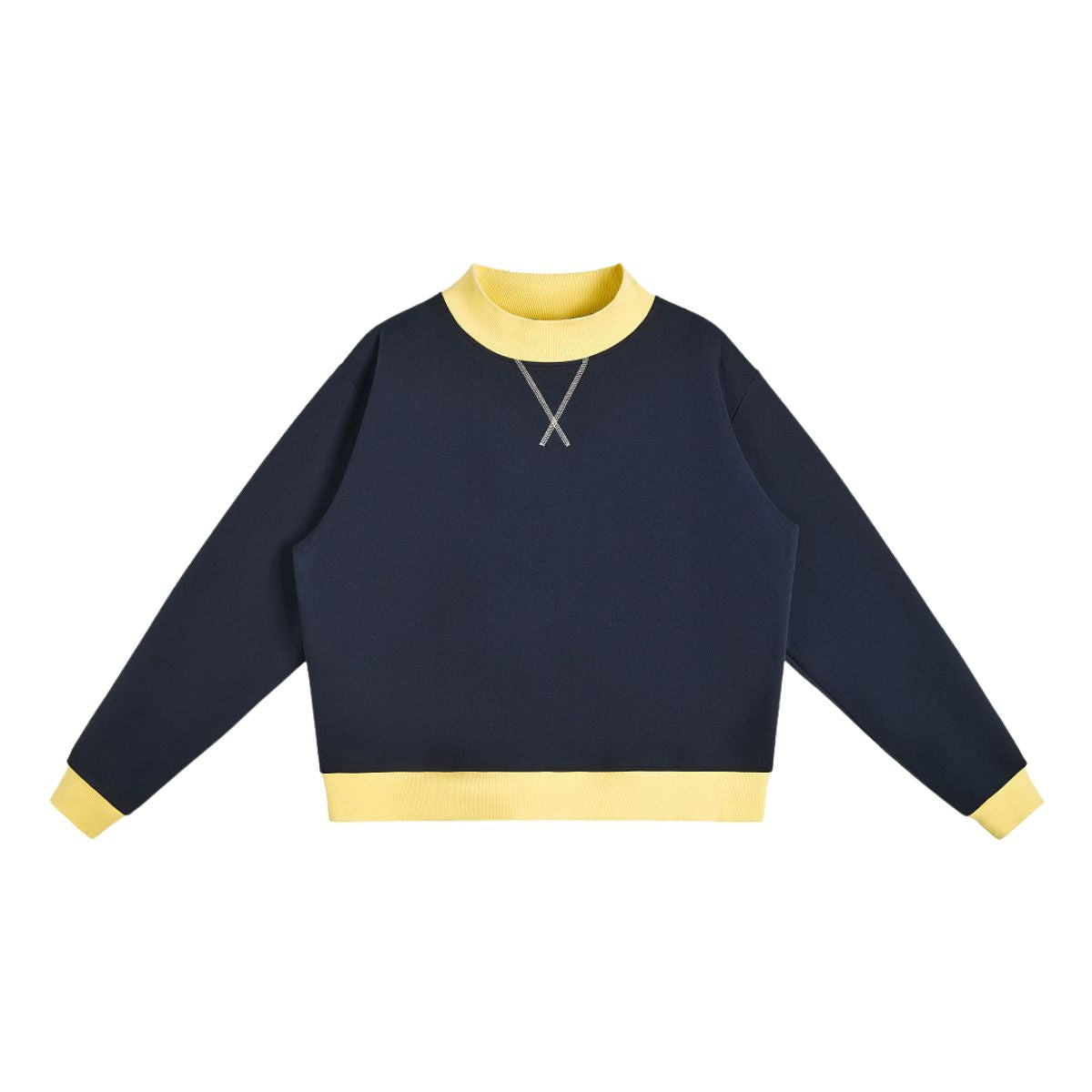 Mock Neck Sweatshirt With Contrast‑Color Stitching