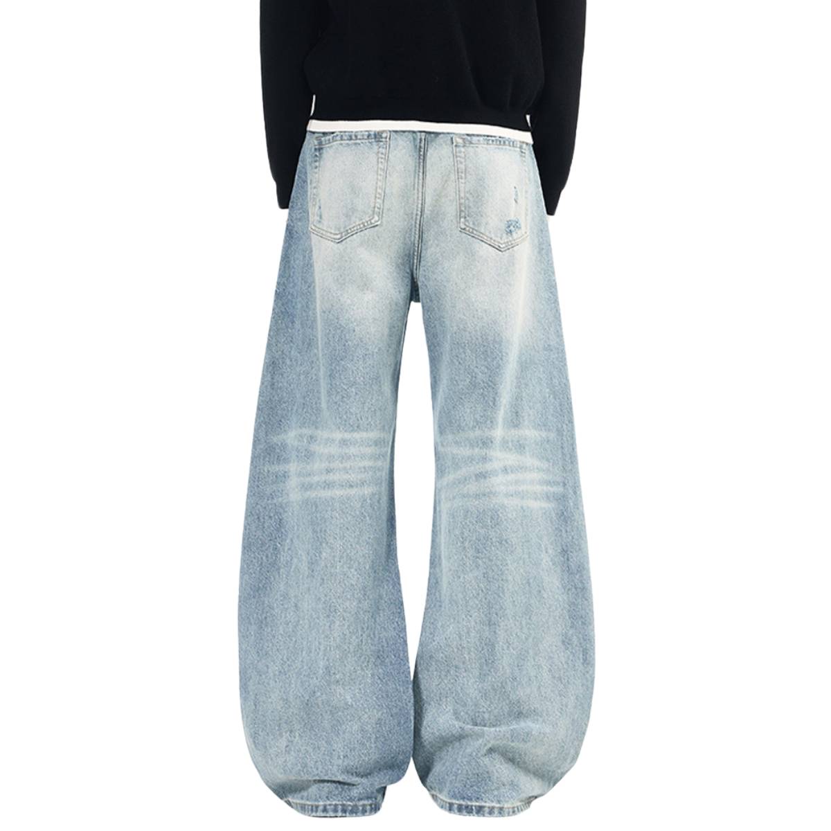 Washed Whiskered Balloon Fit Denim Jeans