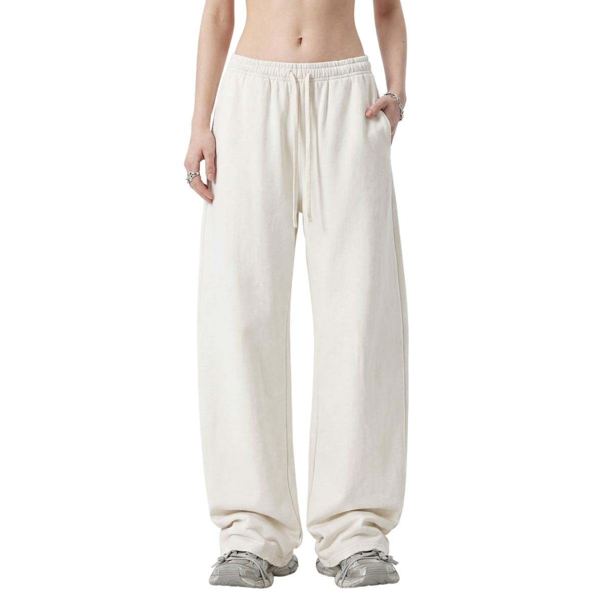 Heavyweight Washed Slit‑Destroyed Curved Wide Leg Pants