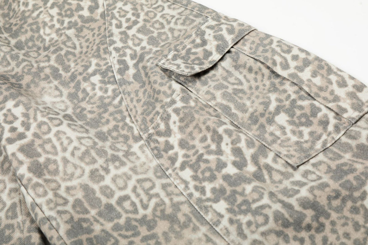 Leopard Print Cargo Wide-Leg Denim Pants