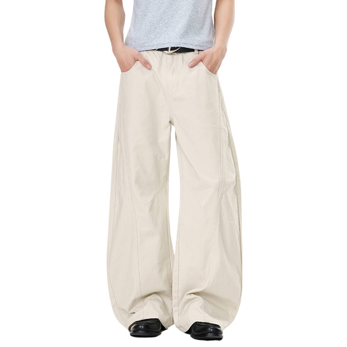 Pantalones de algodón con pierna ancha y color liso