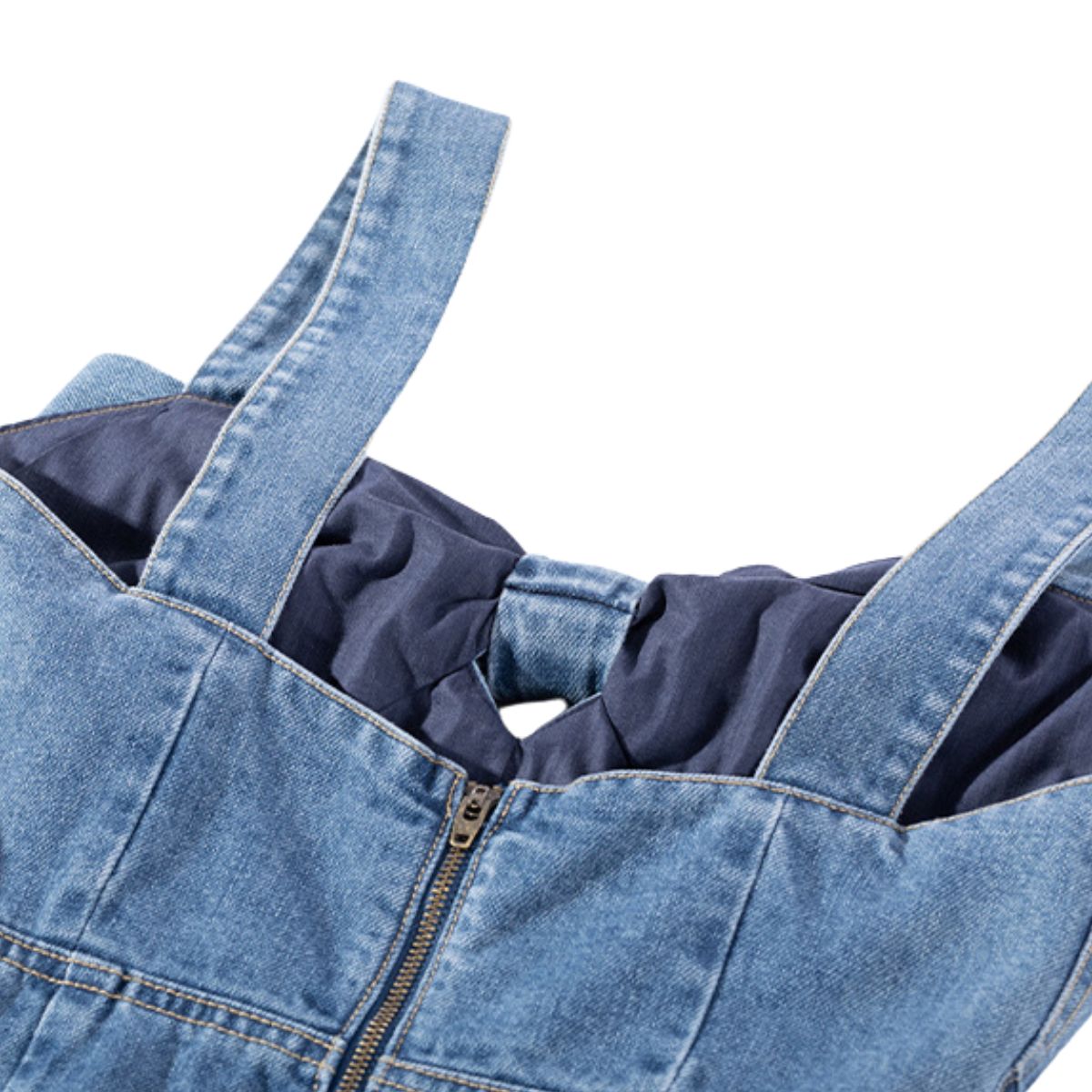 Women's Denim Bow Strappy Mini Dress