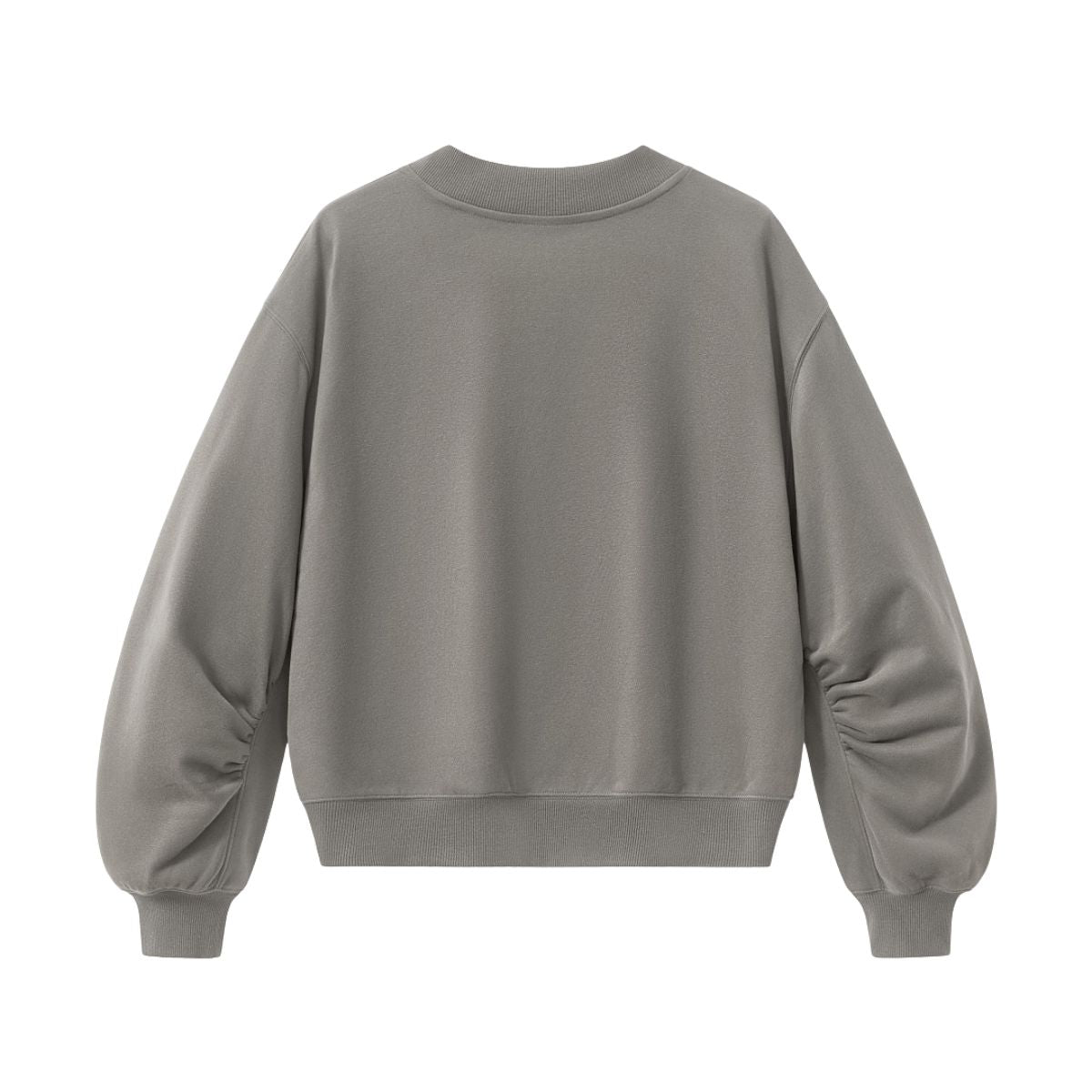 Boxy Short‑Wide V‑Neck Sweatshirt With Gathered Lantern Puff Sleeves