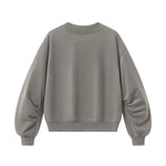 Boxy Short‑Wide V‑Neck Sweatshirt With Gathered Lantern Puff Sleeves