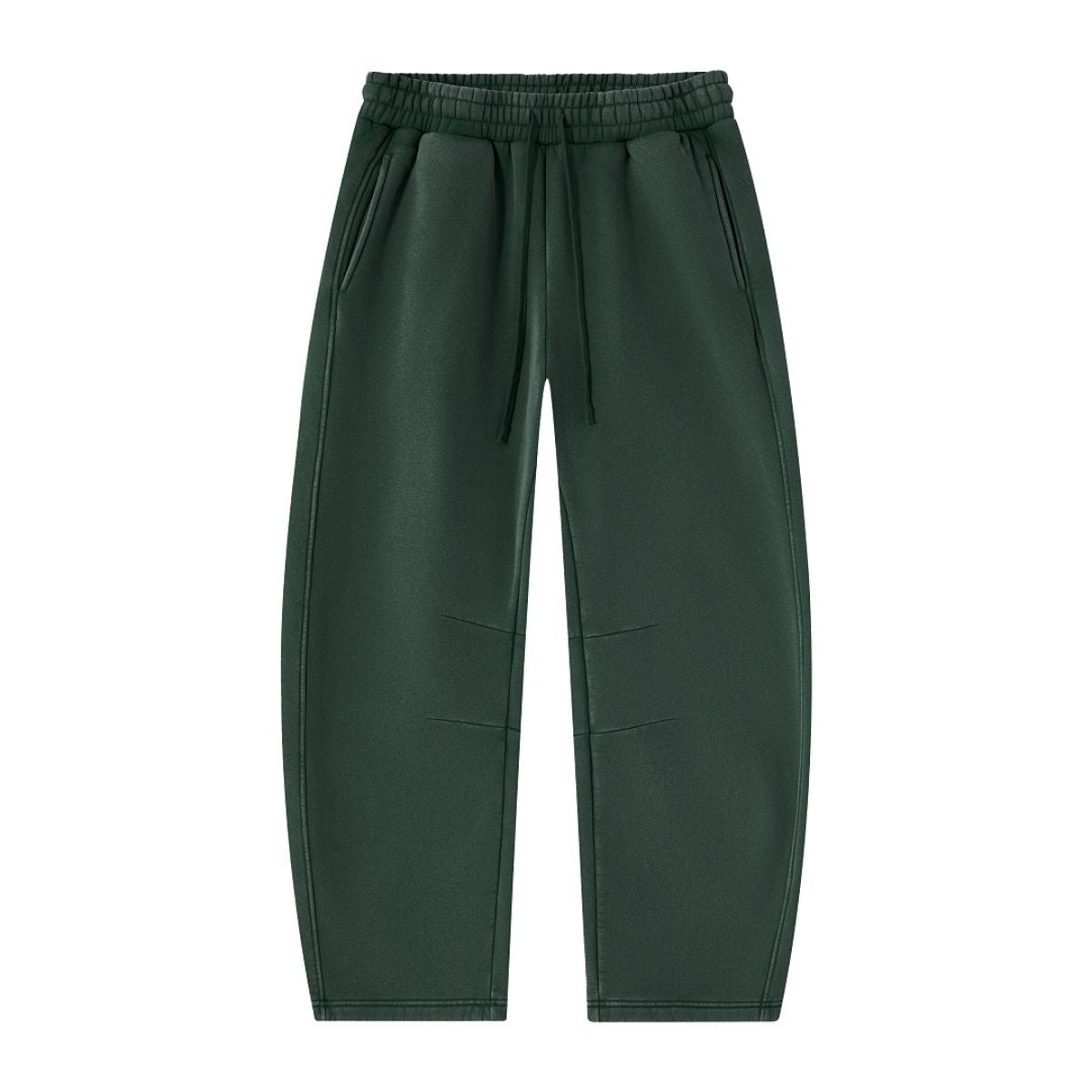 Vintage Washed Fleece‑Lined Elastic Waist Curved Leg Pants