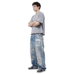 West Coast Double Waist Denim Texture Wide Leg Pants