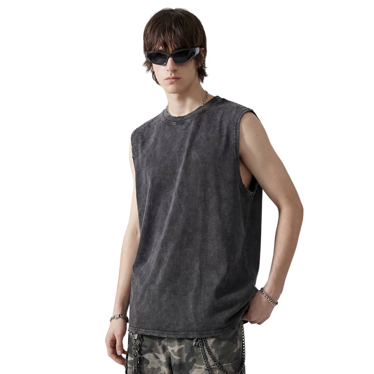 Camiseta sin mangas descolorida de 8 oz