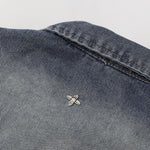 Silver Metal Flower Studs Denim Jacket