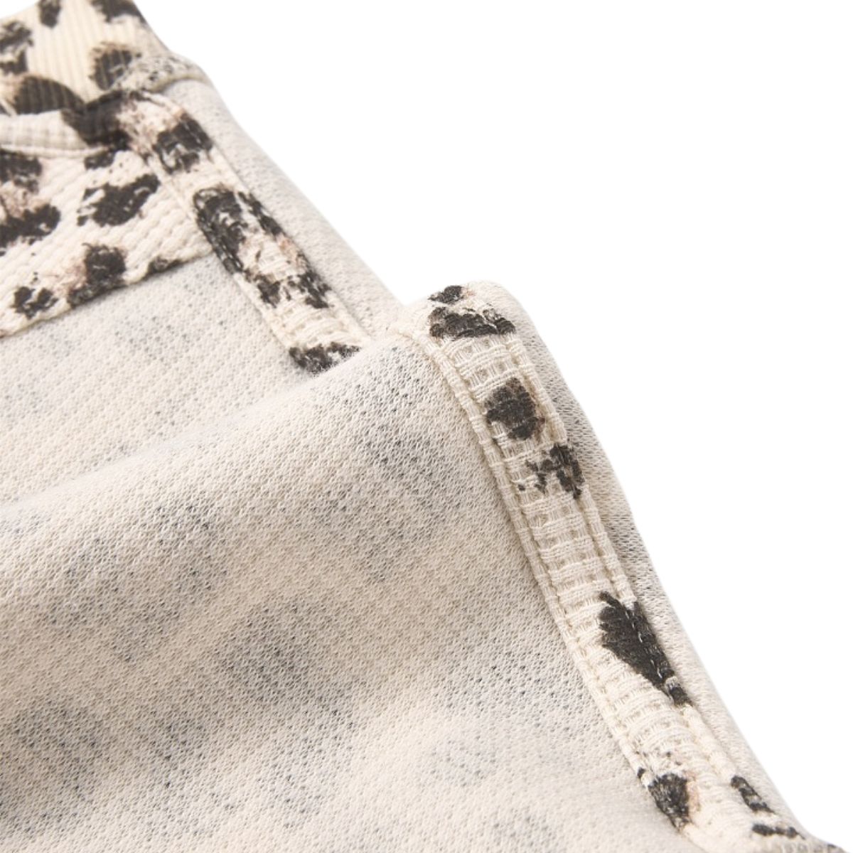 Leopard Print Waffle‑Knit Crew Neck Long Sleeve T‑Shirt