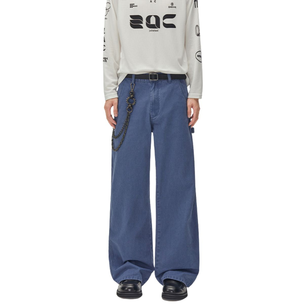 Vintage Washed Faded French‑Blue Wide‑Leg Pants