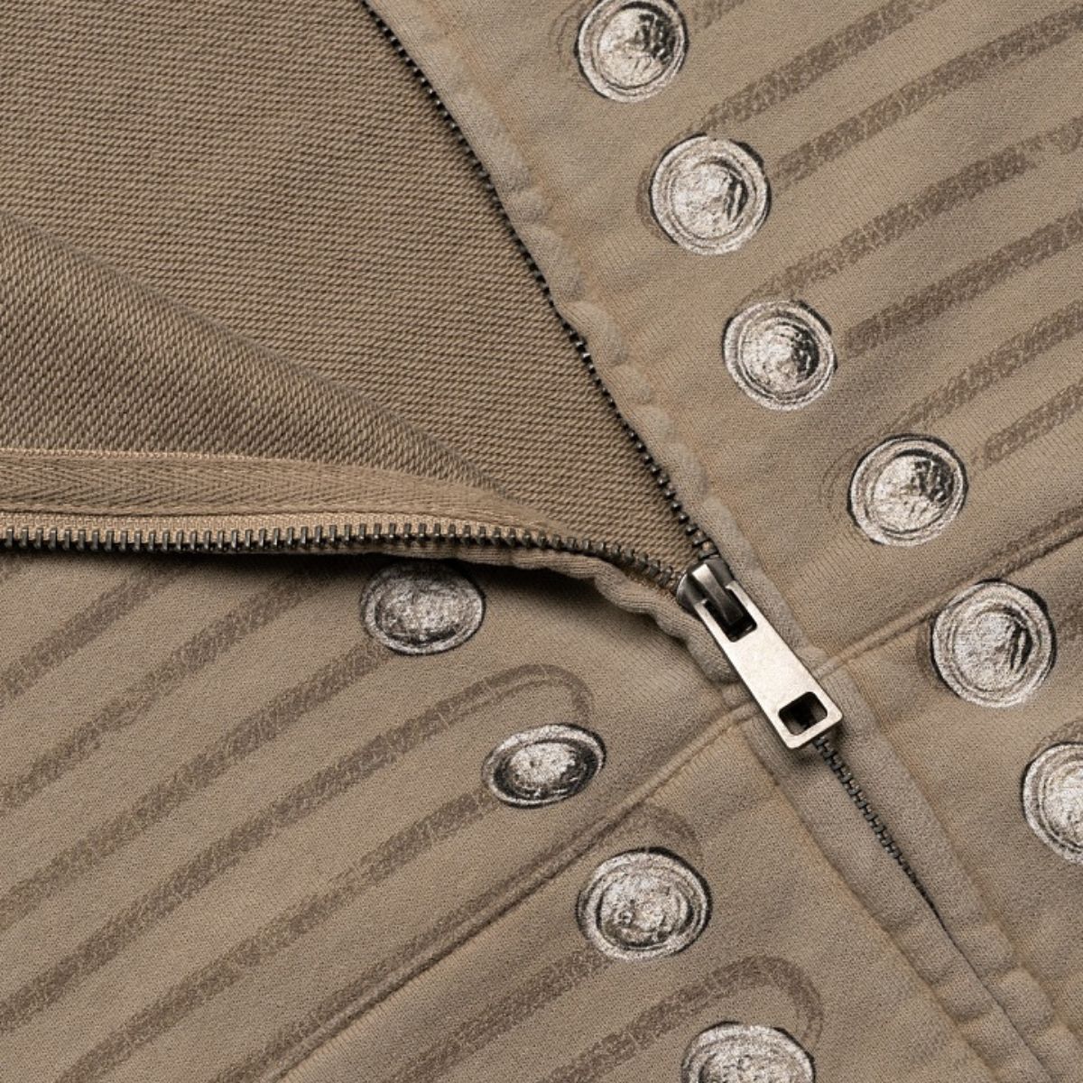 Light‑Soft Vintage Snow‑Washed Drawstring Button‑Print Zip‑Up Hoodie
