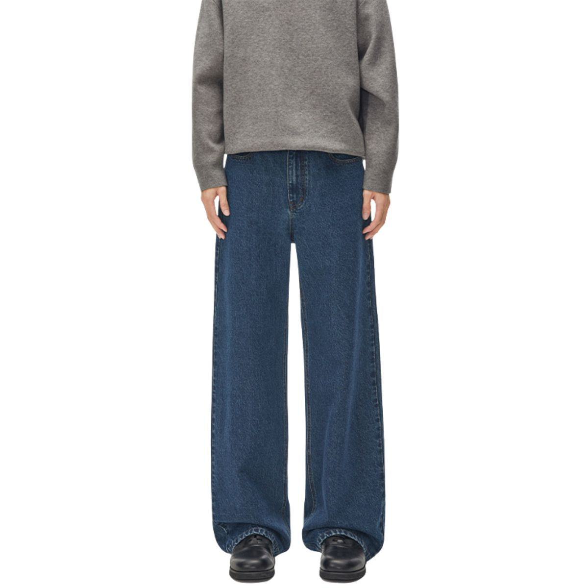 Old Money Style Dark Blue Straight‑Leg Vintage Denim Jeans