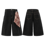 Checkered Bandana Baggy Denim Bermuda Shorts
