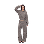 Vintage Washed Ruched Flared Casual Pants