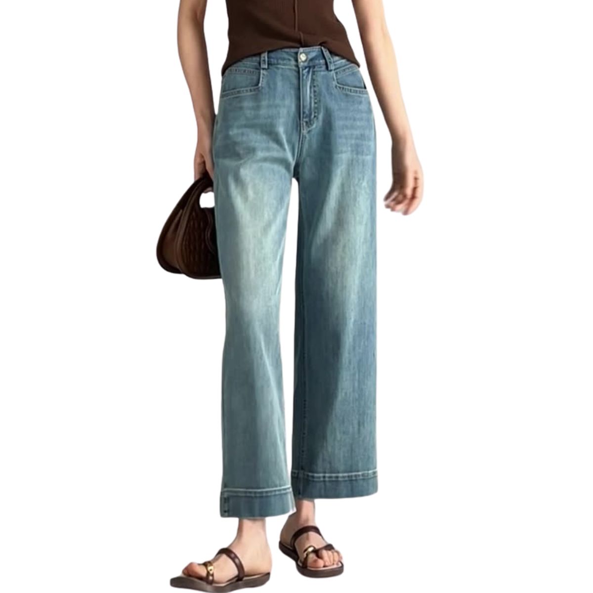 Risen Jeans Straight-Leg Washed Ankle Jeans
