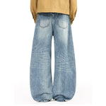 Vintage Washed High Waist Distressed Relaxed Straight Leg Denim Jeans