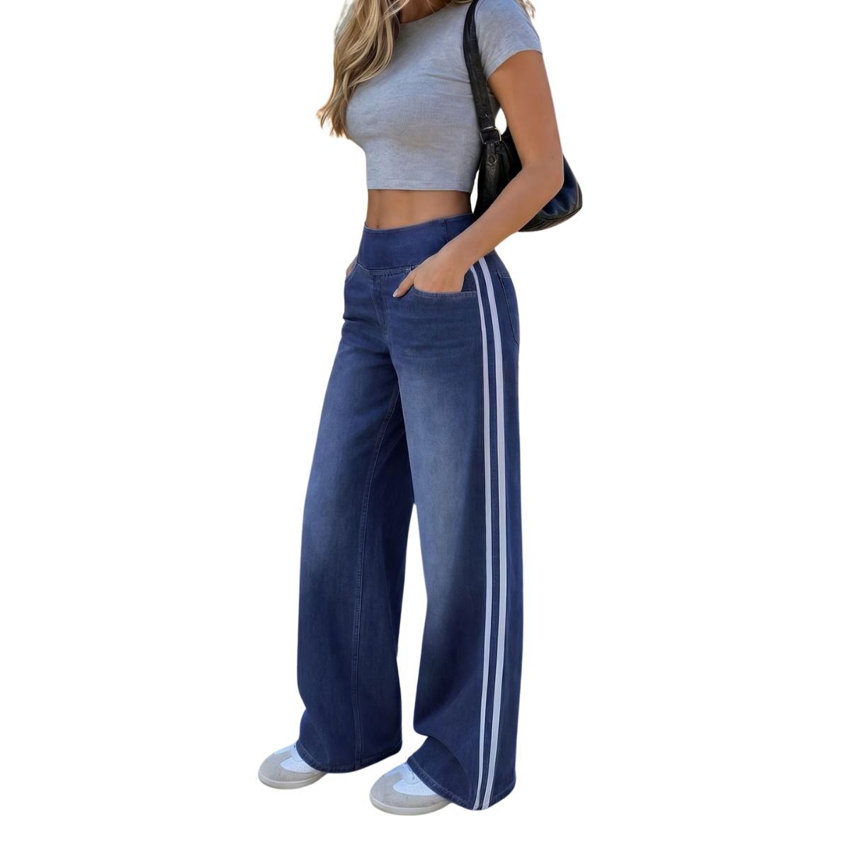 Women's Side Stripe Stretch Wide Leg Jeans
