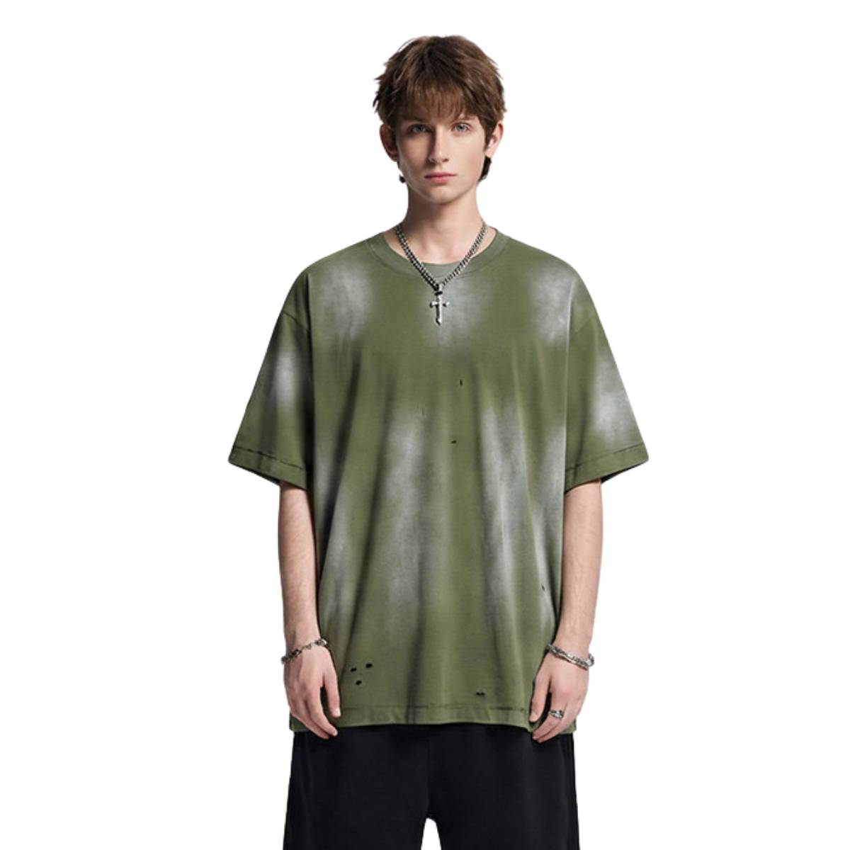 Camiseta destructiva de peso pesado con borde crudo de 10 oz