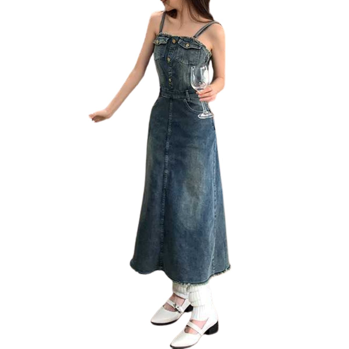 Lace-Up Back Denim Cami Midi Dress Women's Summer Slip Dress - INNBLAC INNBLAC Denim Lace-Up Back Denim Cami Midi Dress Women's Summer Slip Dress - INNBLAC INNBLAC Denim