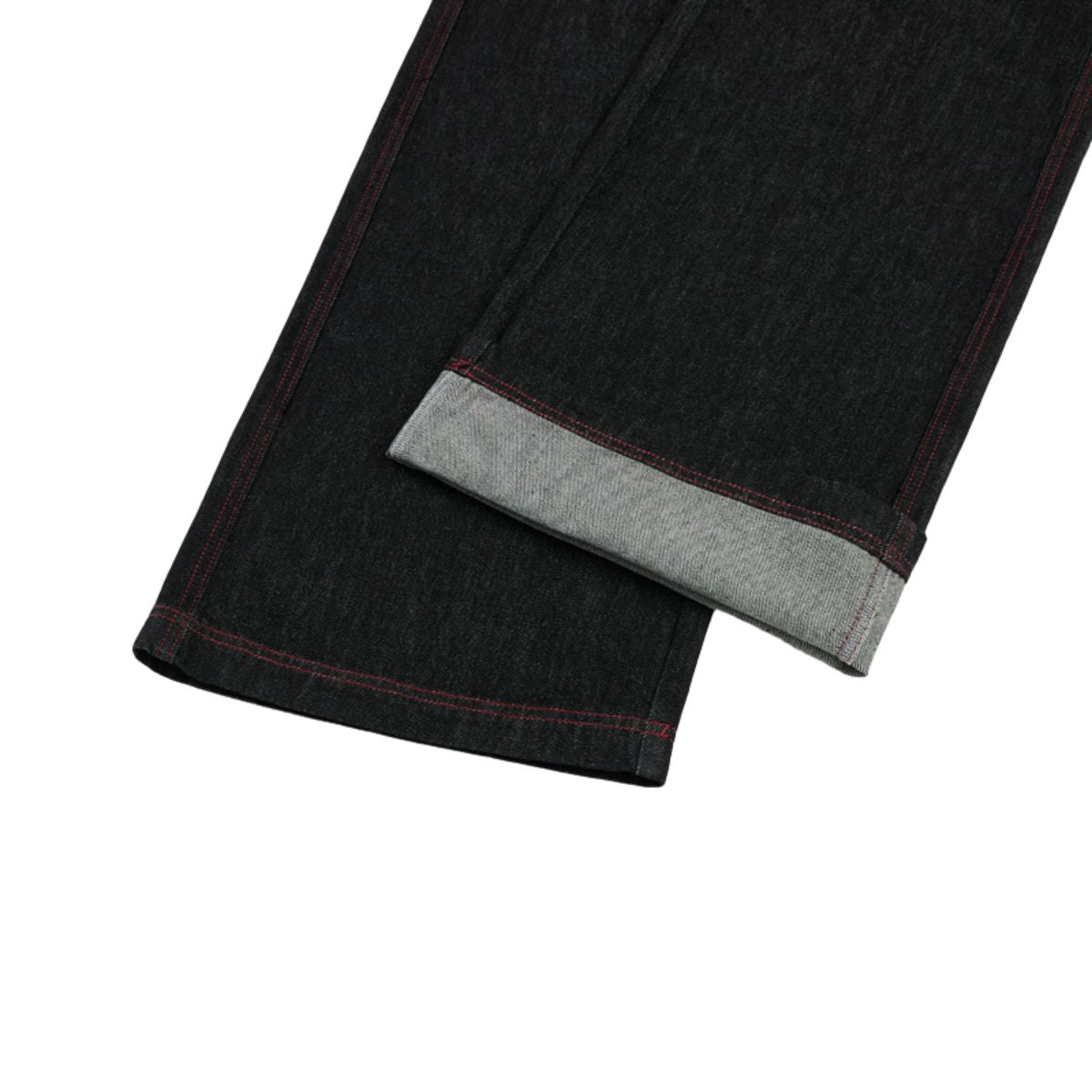 Embroidered Raw Denim Vintage Washed Loose Straight‑Leg Jeans