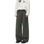 Paint‑Splatter Spliced Dark‑Green Loose Casual Pants