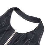 Falda vaquera con bordado de perlas y lavado vintage