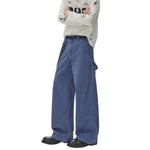 Vintage Washed Faded French‑Blue Wide‑Leg Pants
