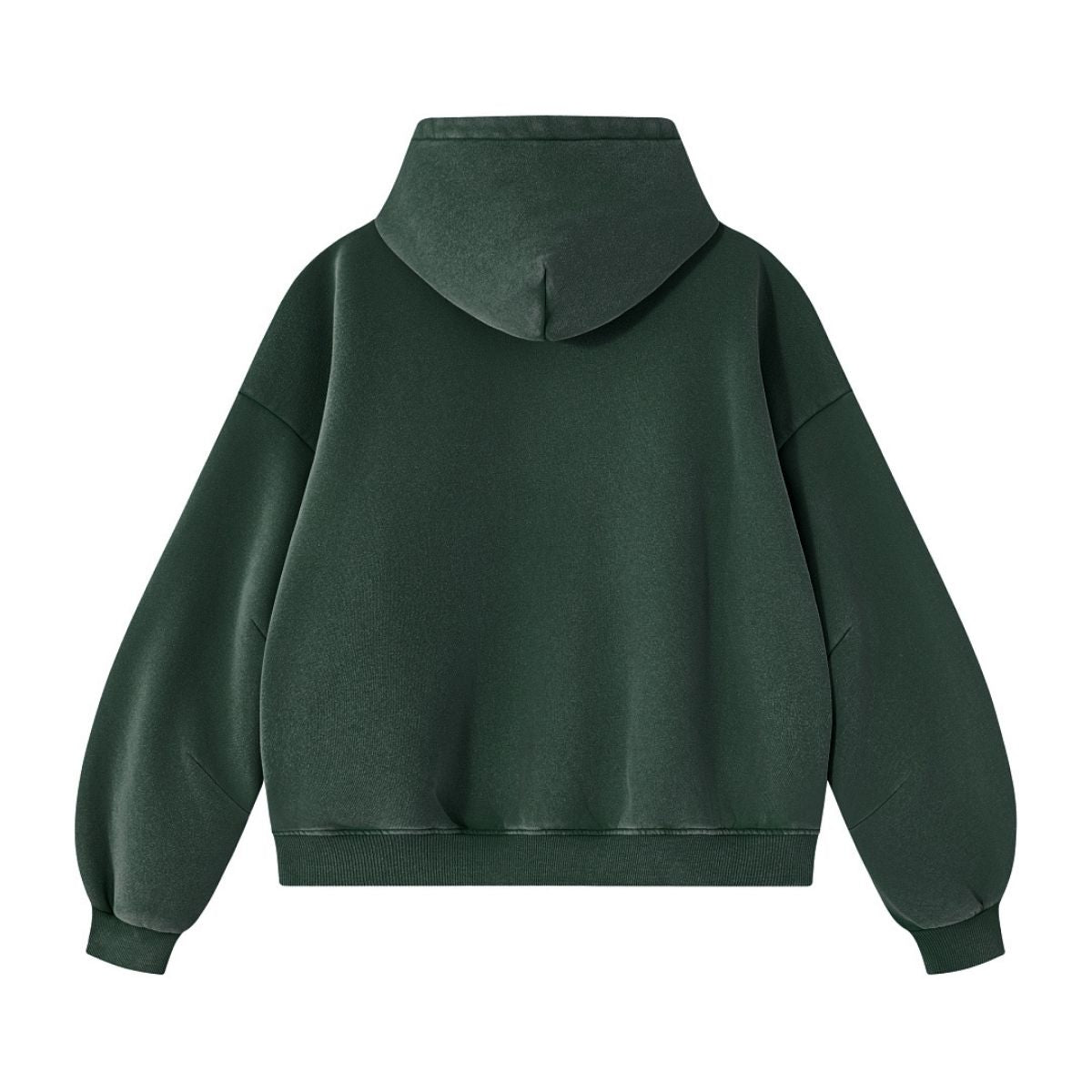 Vintage Washed Distressed Curved‑Sleeve Fleece‑Lined Hoodie