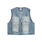 Vintage Wash Denim Ripped Vest