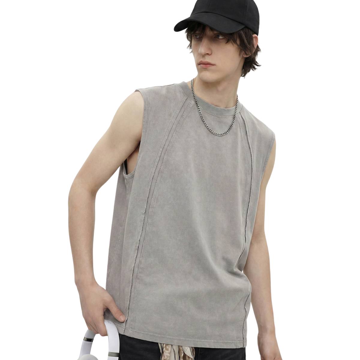 Camiseta sin mangas descolorida de 8 oz