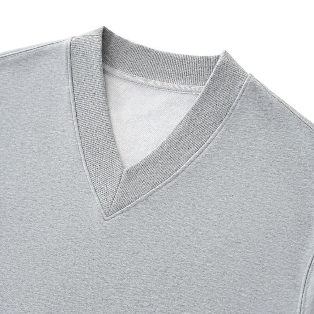 Boxy Short‑Wide V‑Neck Sweatshirt With Gathered Lantern Puff Sleeves