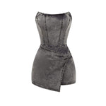 Women's Y2K Strapless Bodycon Wrap Front Short Denim Romper