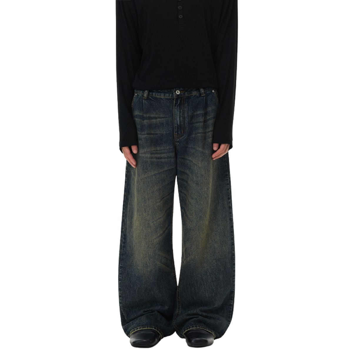Vintage Washed Relaxed Crinkled Denim Jeans