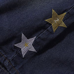 Star Print Washed Denim Capri Shorts