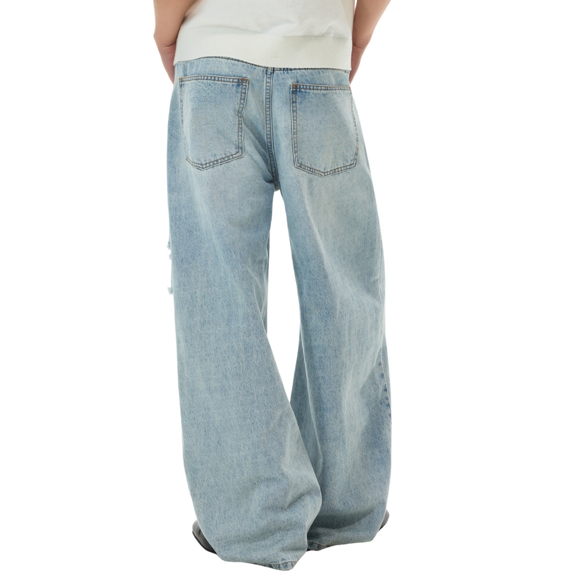 Wash Destroyed Pleated Baggy Jeans