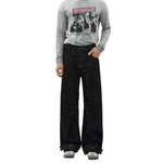 Raw Black Deconstructed Curved Wide‑Leg Jeans