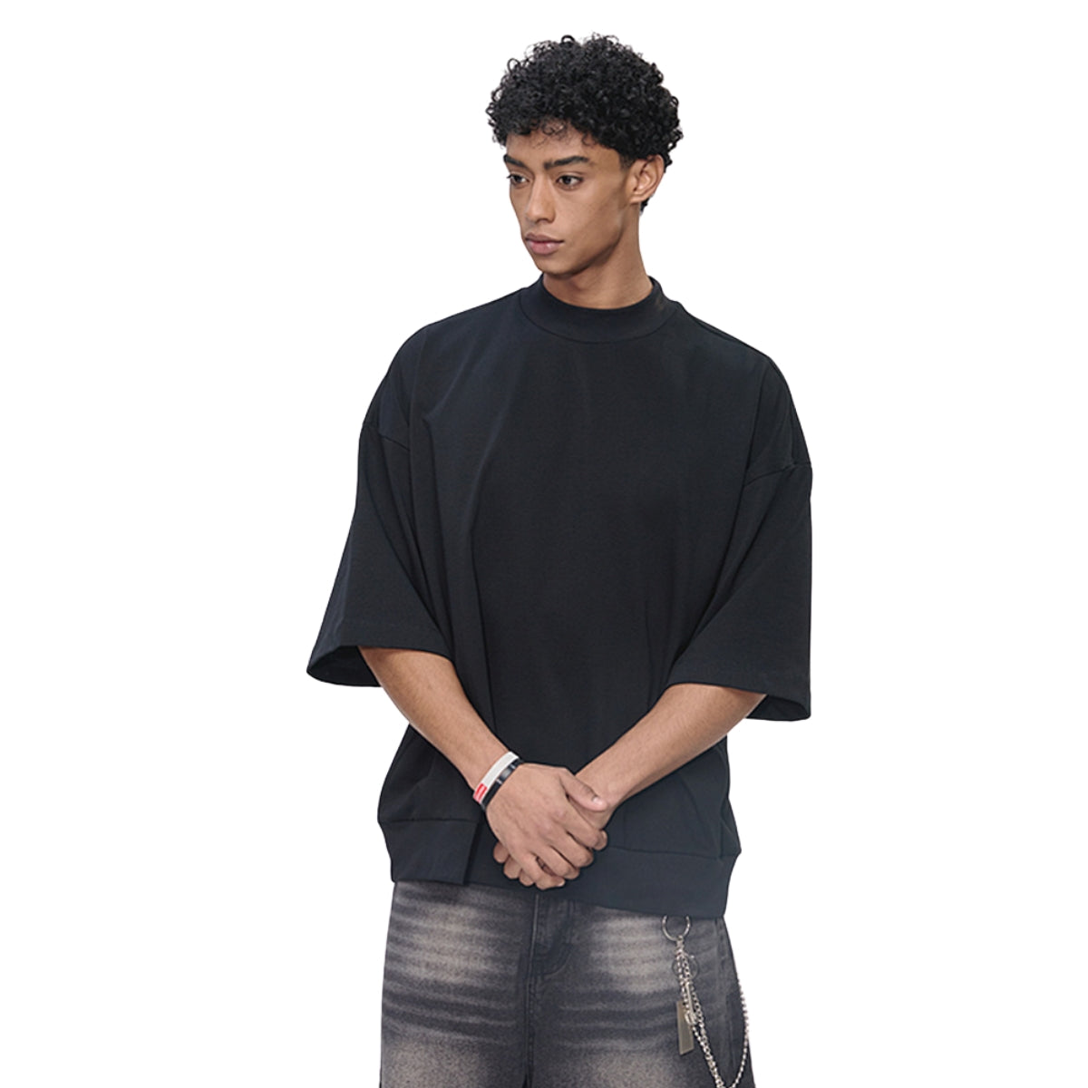 Relaxed Drop Shoulder Rib Hem BF Fit Casual Tee