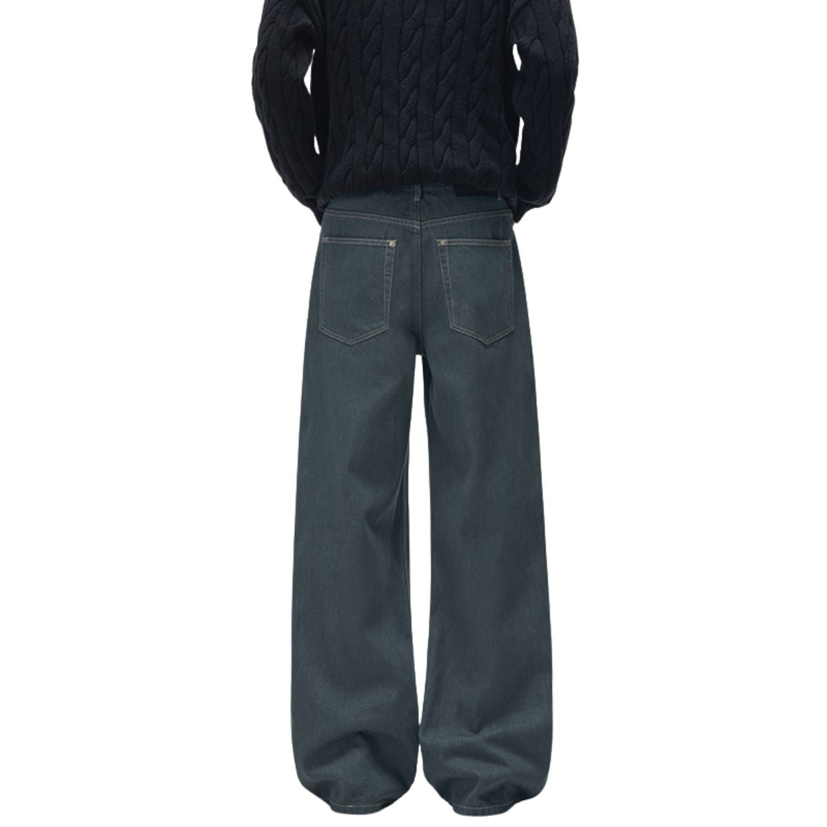 Raw Denim Jeans with Teal Multi‑Button Fly Design