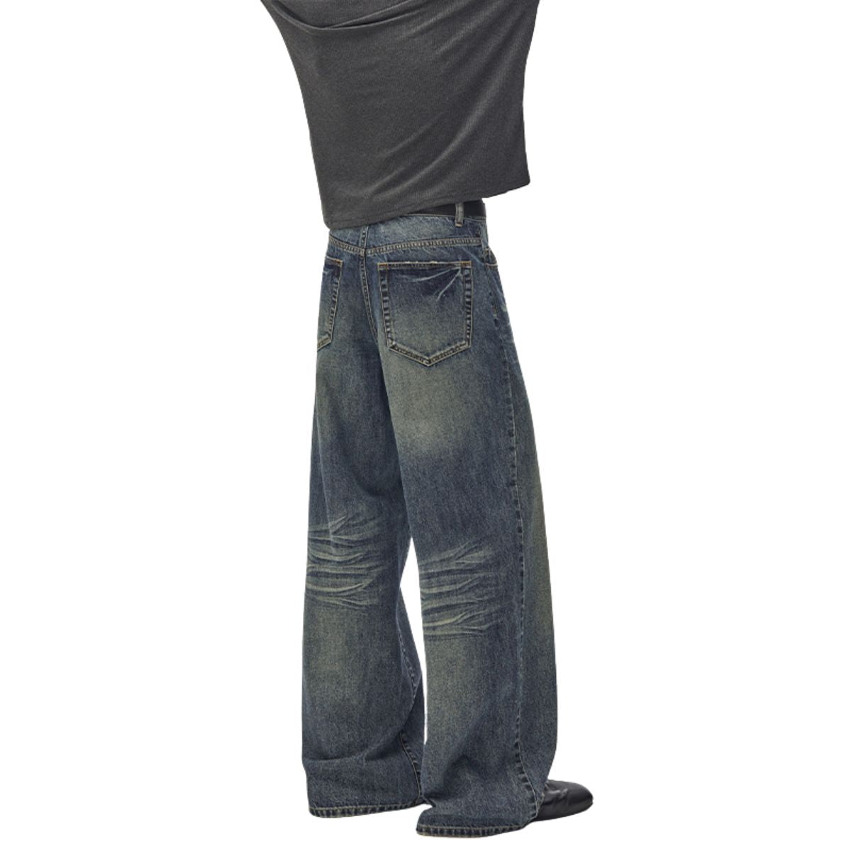 Loose Straight‑Leg Vintage Whiskered Jeans