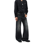 Vintage Washed Black Wide‑Leg Jeans