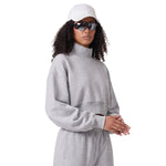 Mock Neck Drop Shoulder Sweatshirt Loose Sleeve Curved Hem